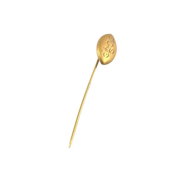 Antique 10K Gold Tone Leaf Stick Pin Brooch Intricate Engraved G A G - Picture 3 of 6